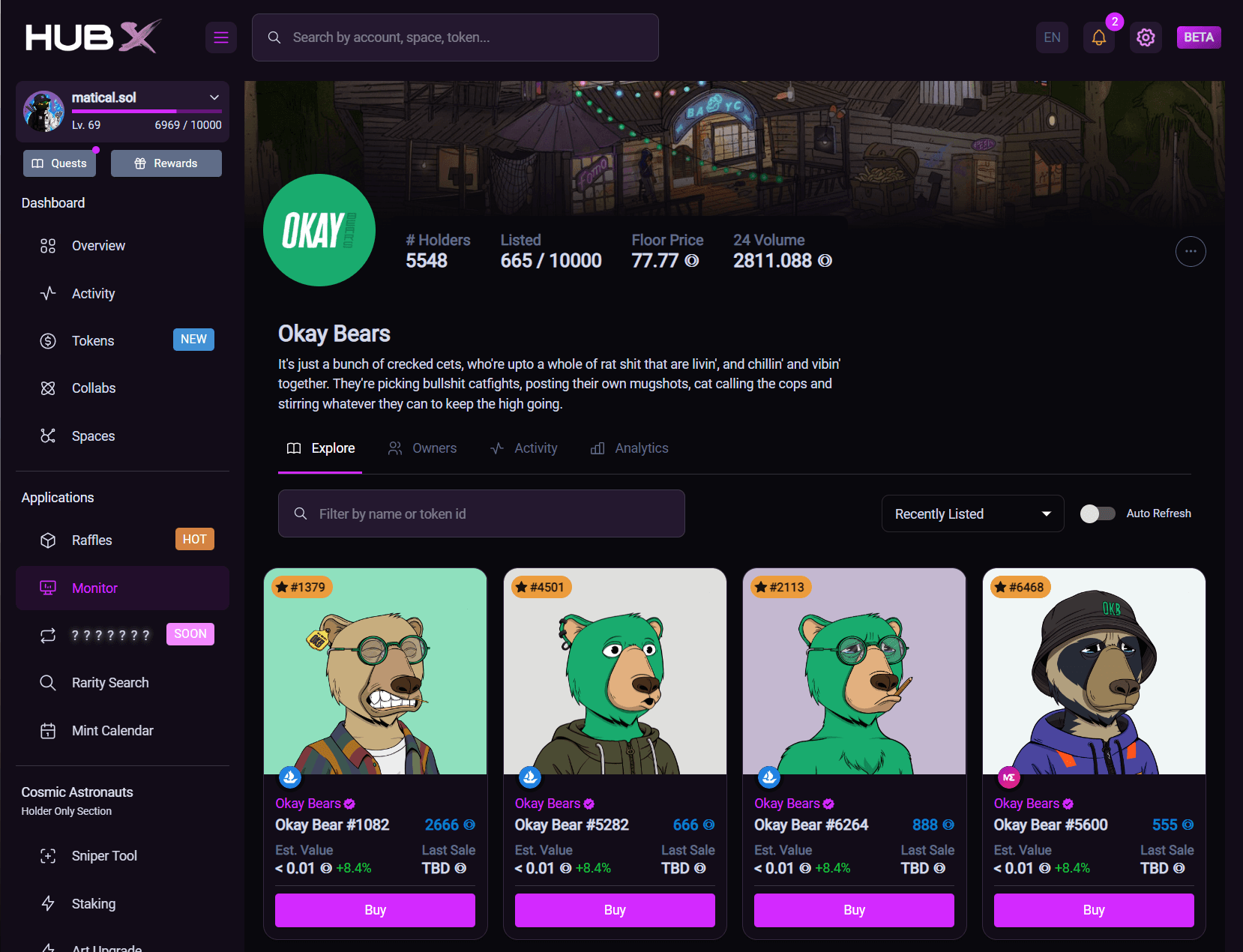 Aggregated Solana blockchain data with ranking, sale data, and purchasing API.