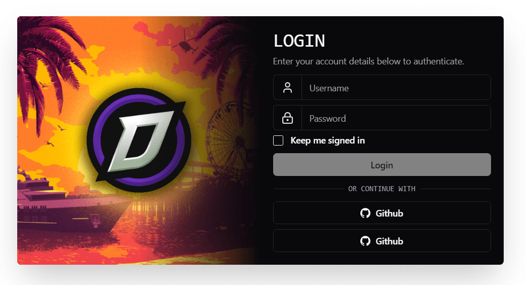 Authentication page rendered through CEF in Grand Theft Auto using secure server-side RPC.